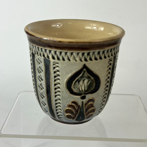 German Blue Spade Coffee Cup Signed Pottery Vtg Unique 3" Tea Wine Handarbeit - Picture 2 of 11